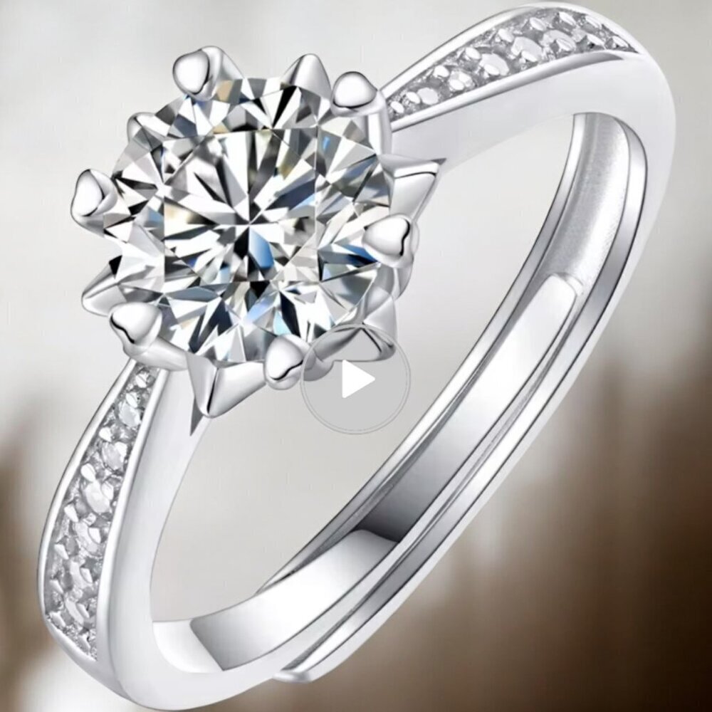 Moissanite Ring 1 CT 925 Sterling Silver Adjustable - Picture 4 of 8